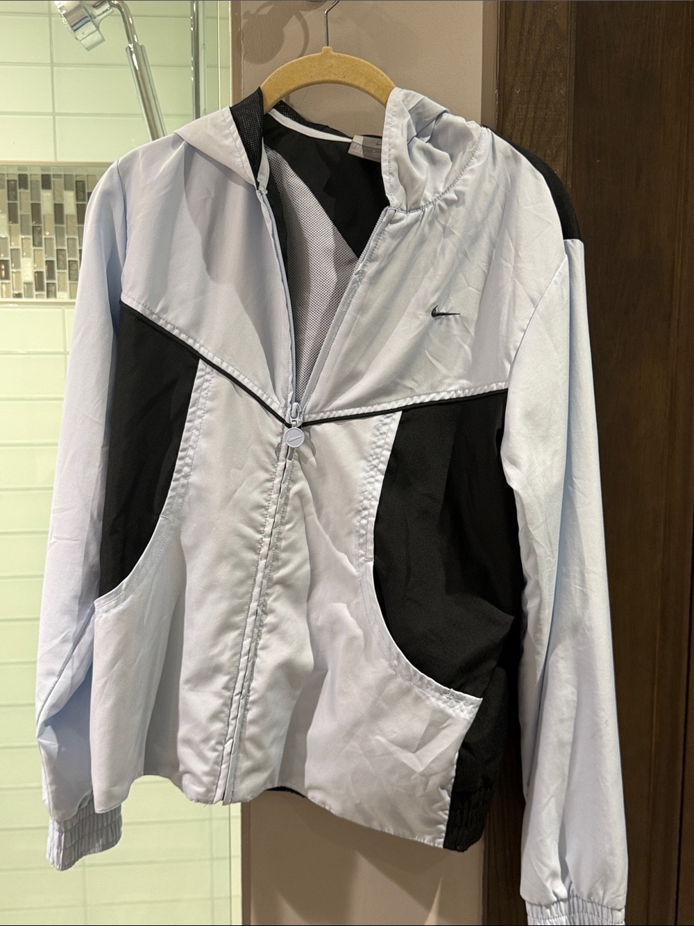 Nike Women's Light Blue and Black Hooded Jacket